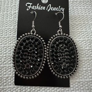 Silver Tone Stone Hooked Earrings